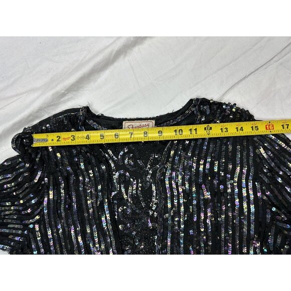 Vtg Fantasy By Lisa Kane Pure Silk Embellished Black Beaded Dress 36” Bust - Picture 16 of 16